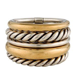 DAVID YURMAN 18K YELLOW GOLD & STERLING SILVER 925 PURE FORM FIVE ROW BAND RING